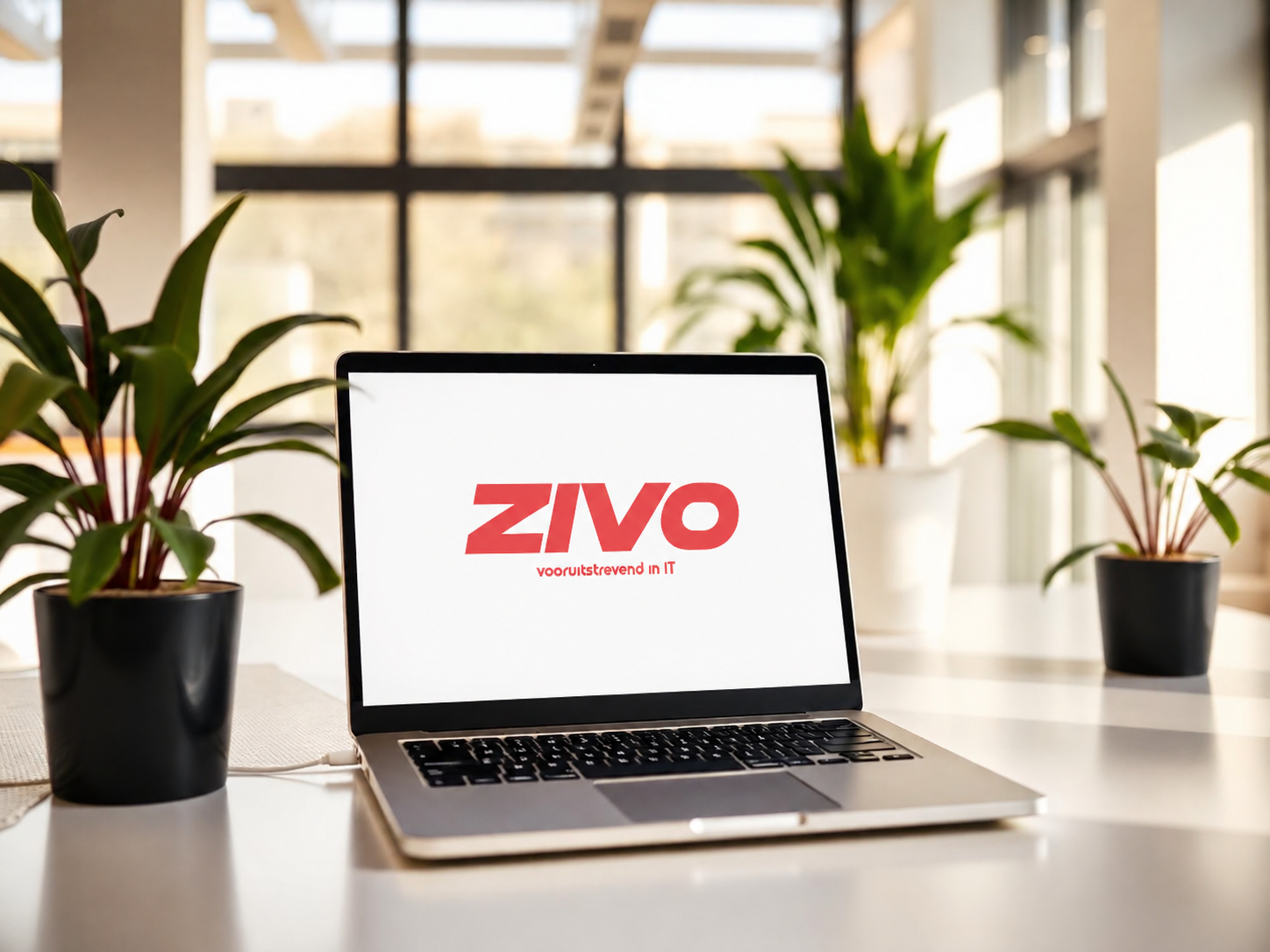 Zivo IT laptop met logo in moderne werkomgeving